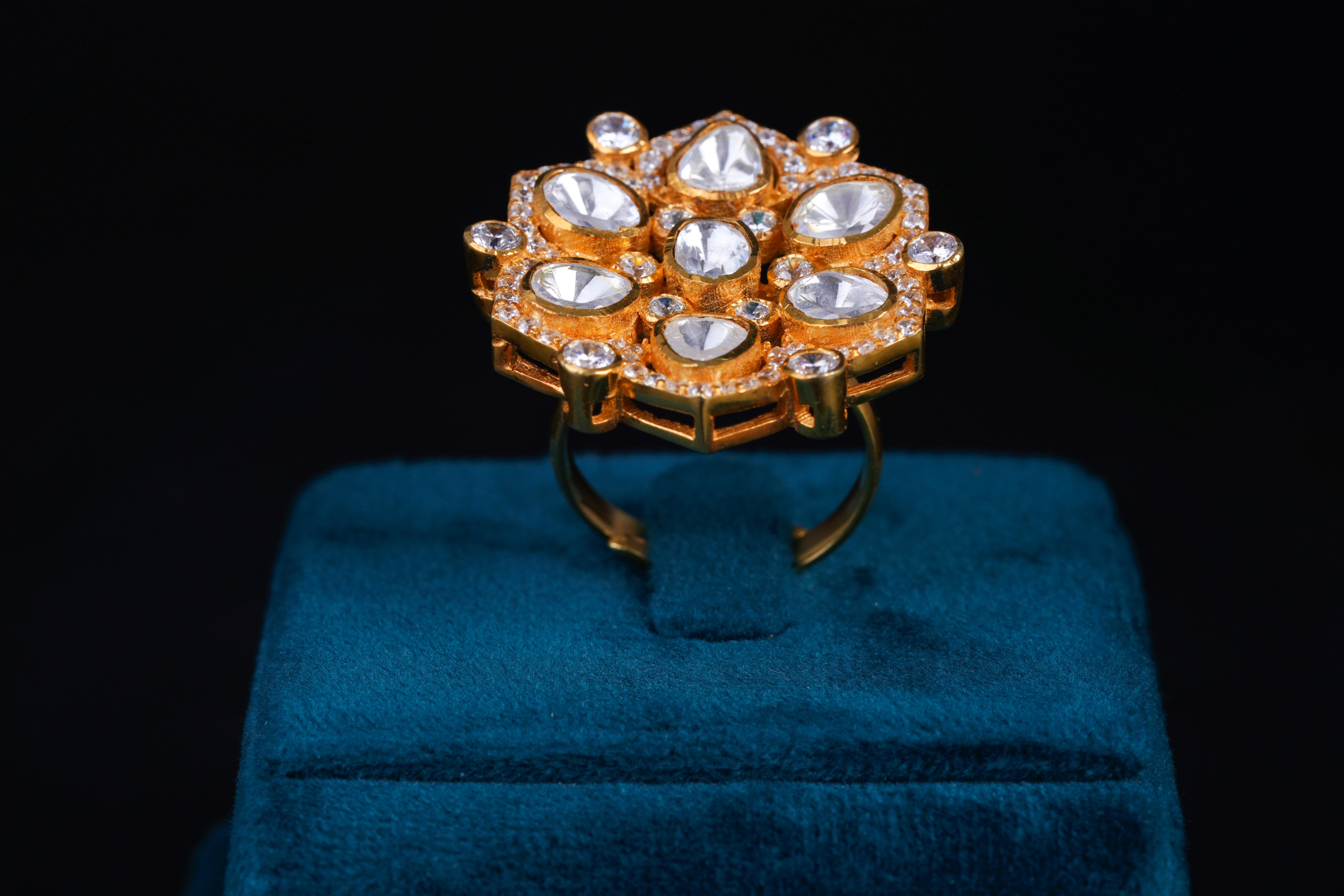 Polki Floral Silver Statement Ring