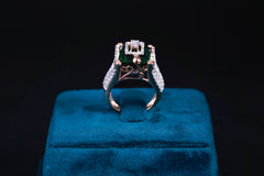 Emerald Cut Green Stone AD Silver Ring