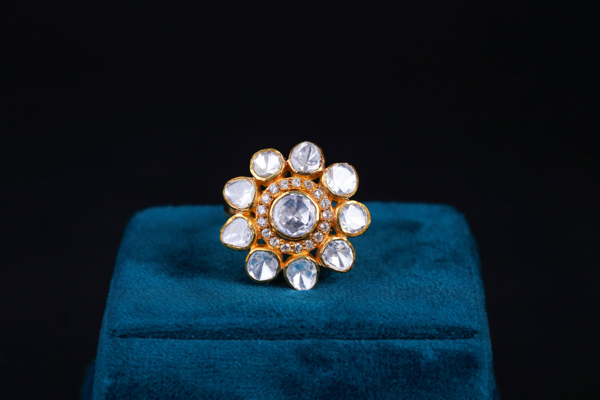 Majestic Crest Silver Polki Ring