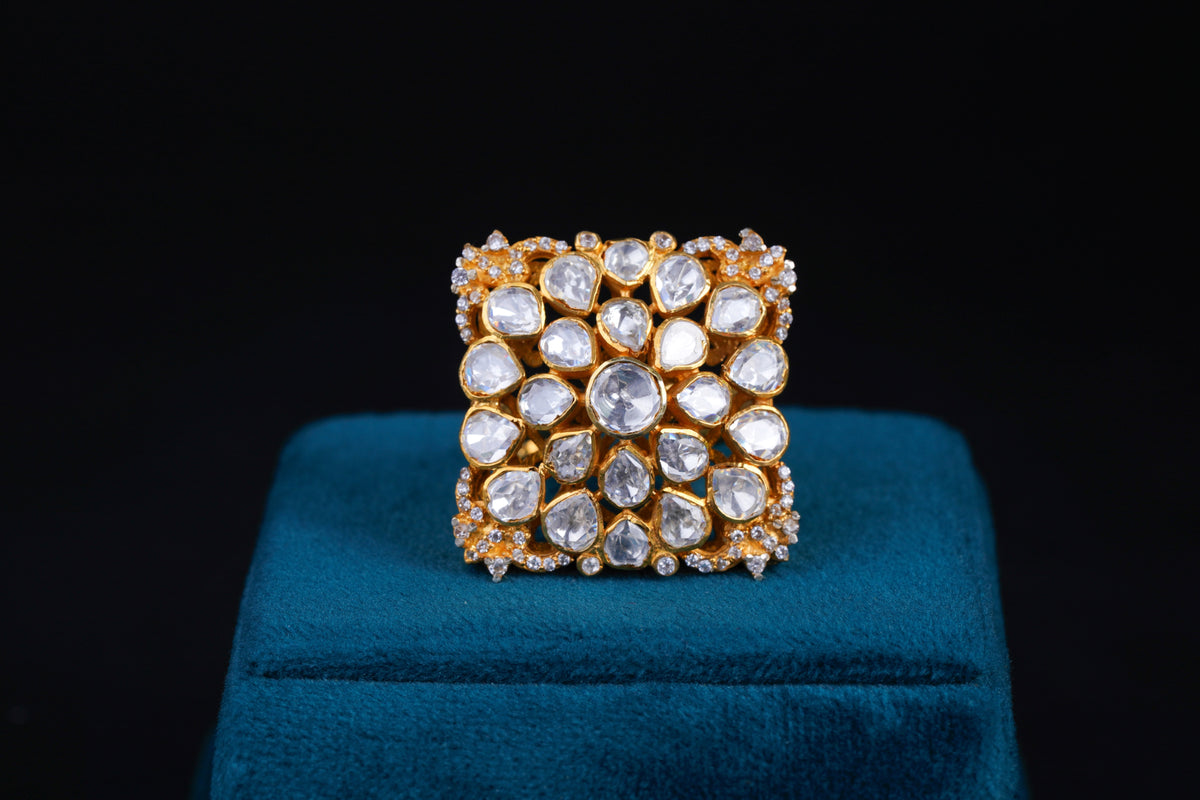 Royal Polki Floral Statement Silver Ring
