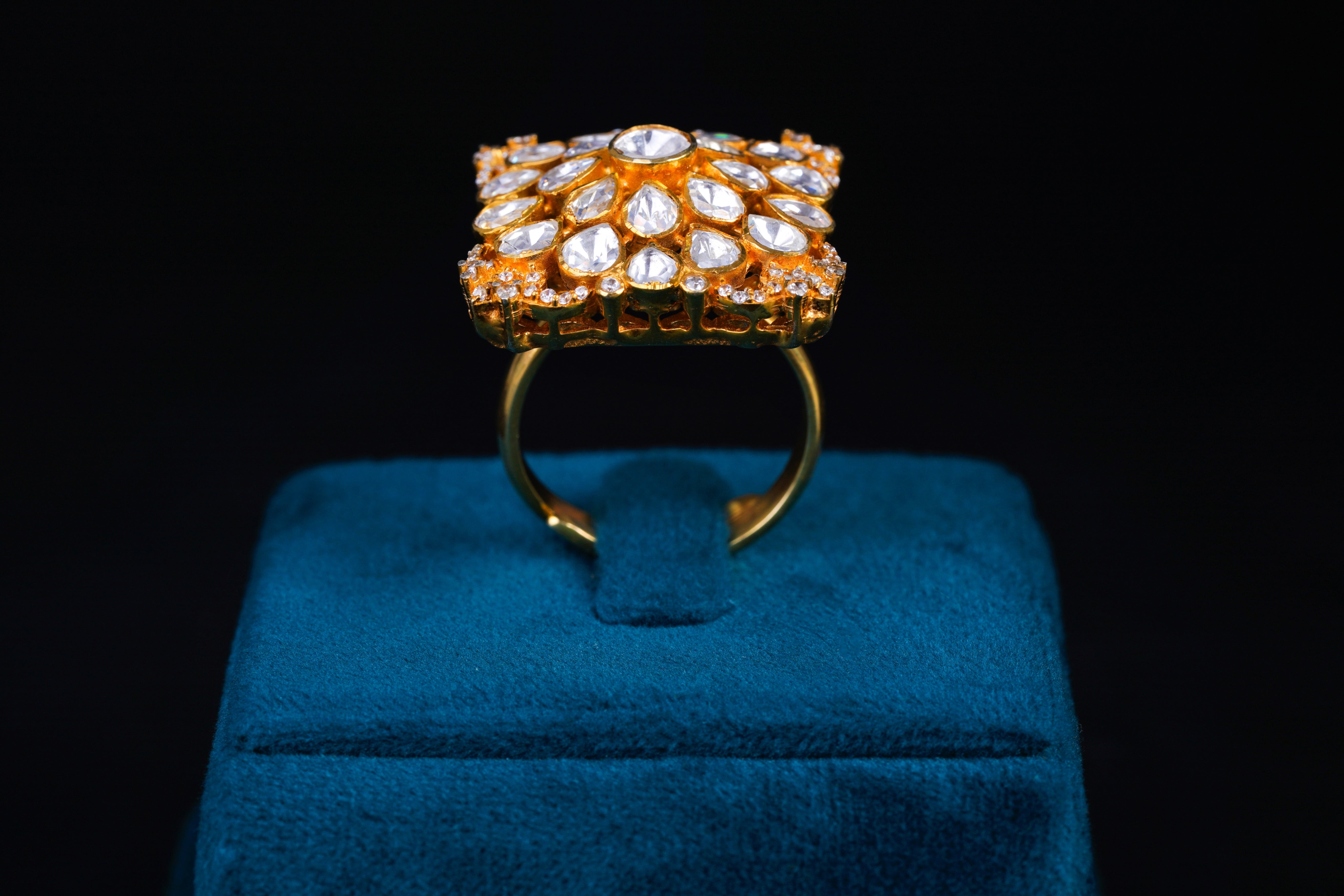 Royal Polki Floral Statement Silver Ring