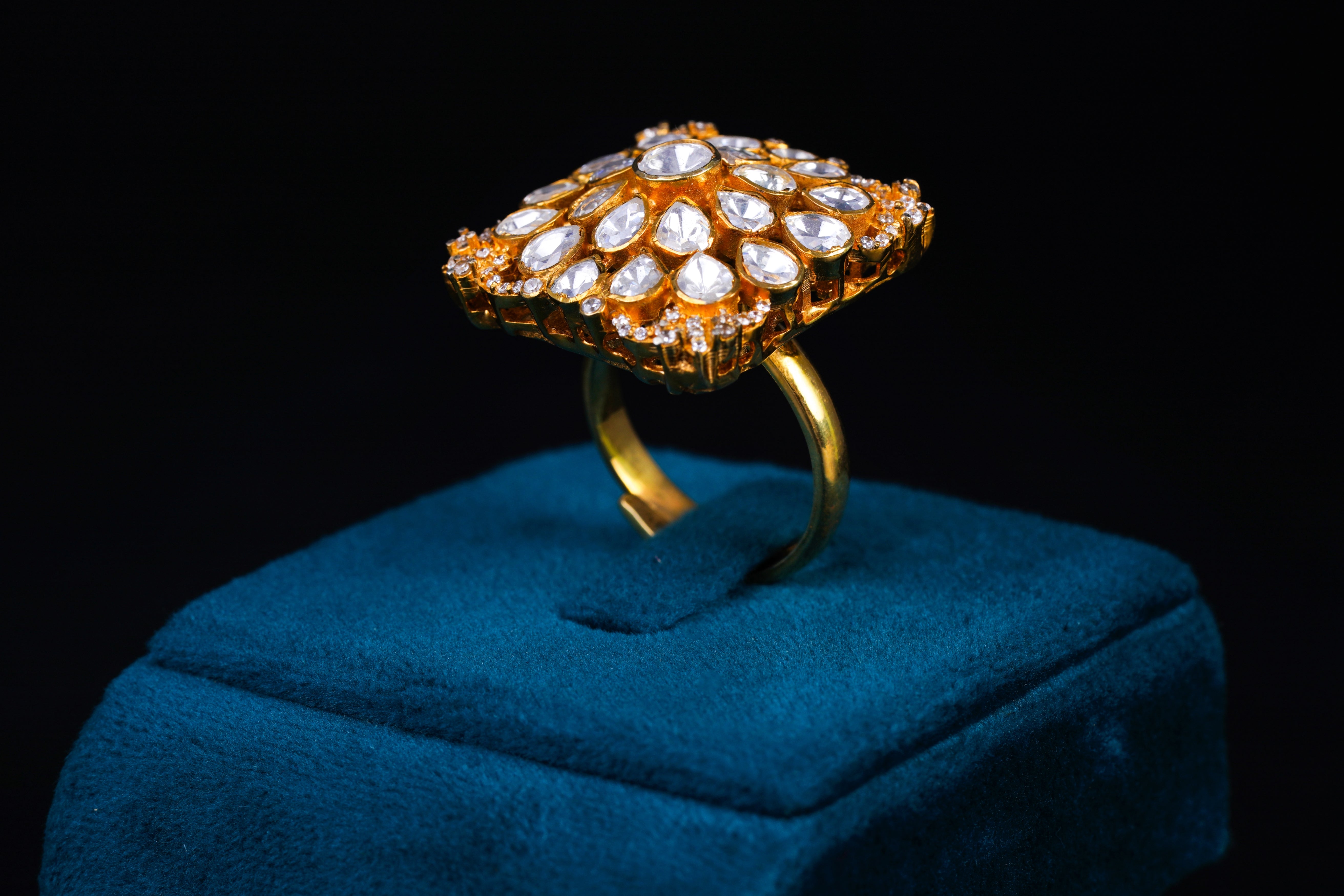 Royal Polki Floral Statement Silver Ring