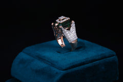 Emerald Cut Green Stone AD Silver Ring