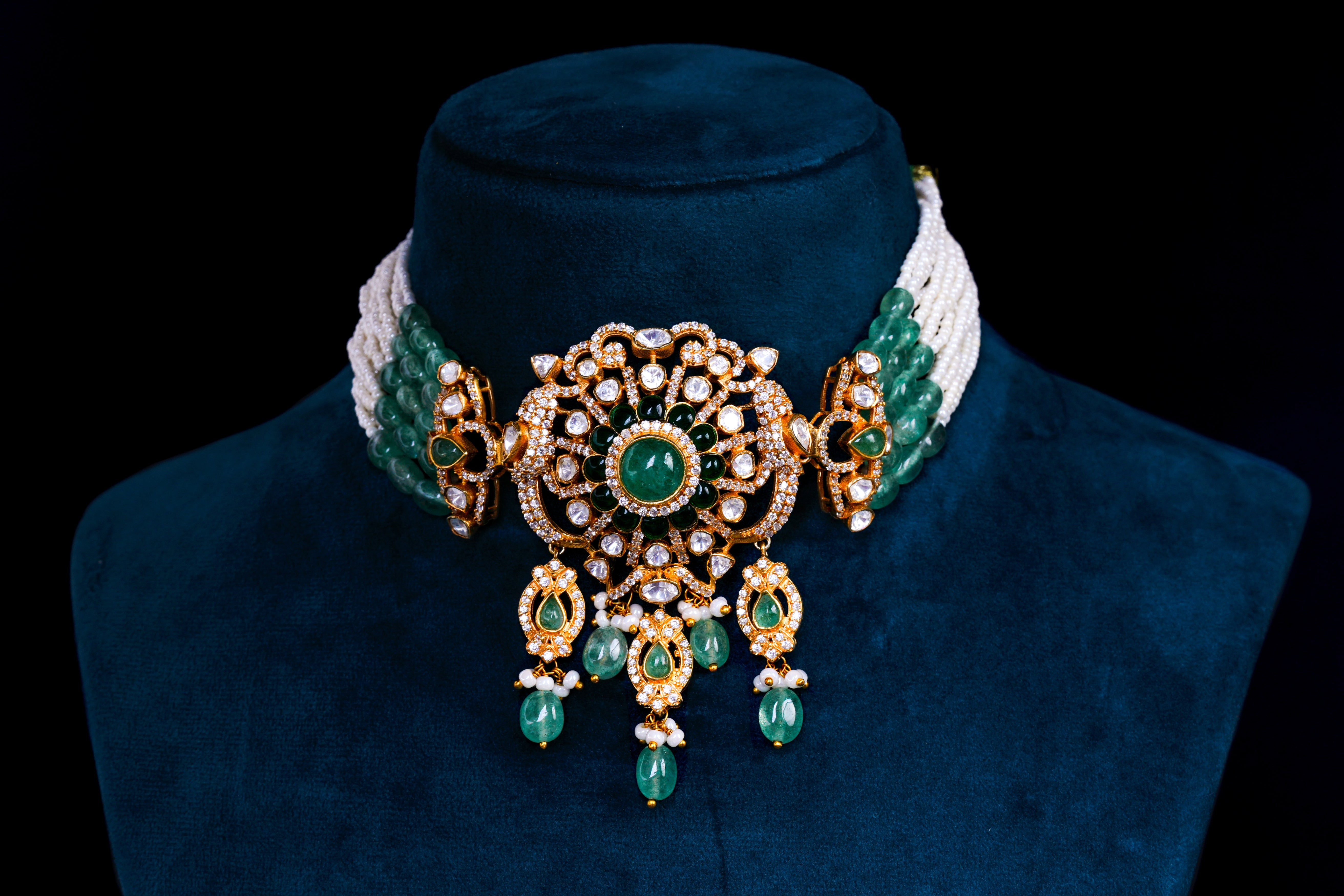 Emerald Polki Bridal Choker Set