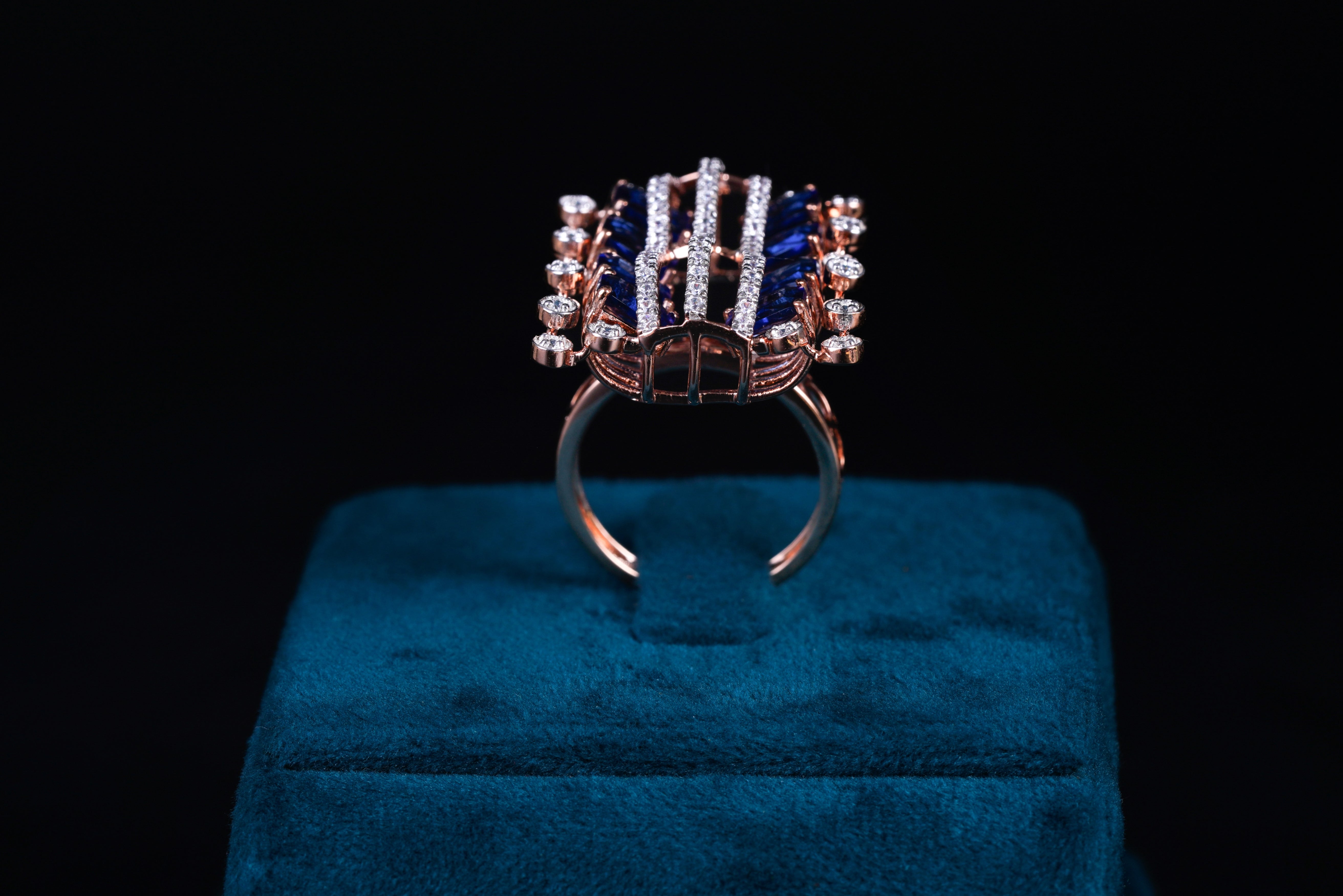 Sapphire Diamond Geometric Statement Ring