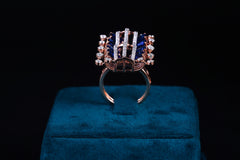 Sapphire Diamond Geometric Statement Ring