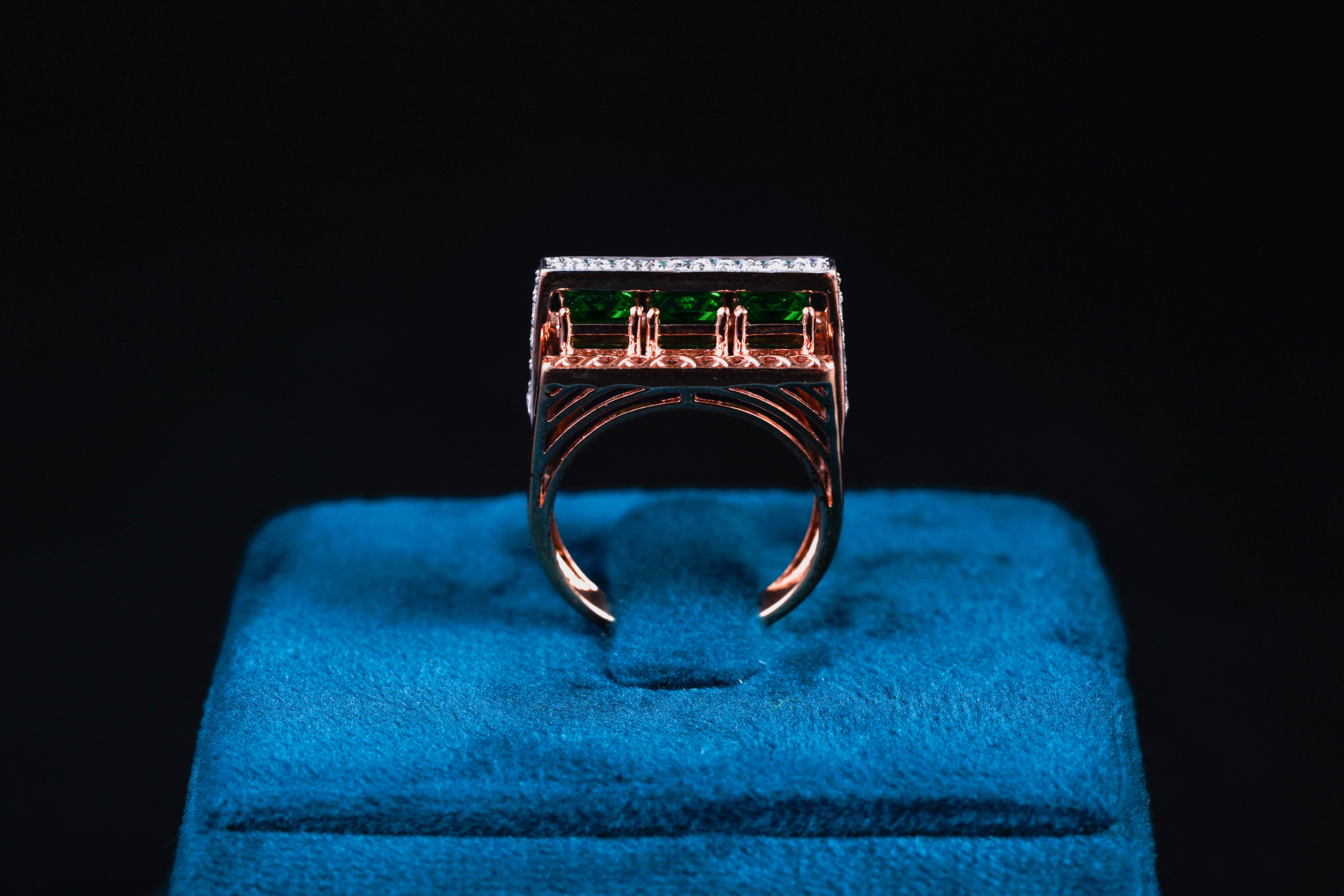Emerald Bar Diamond Designer Ring