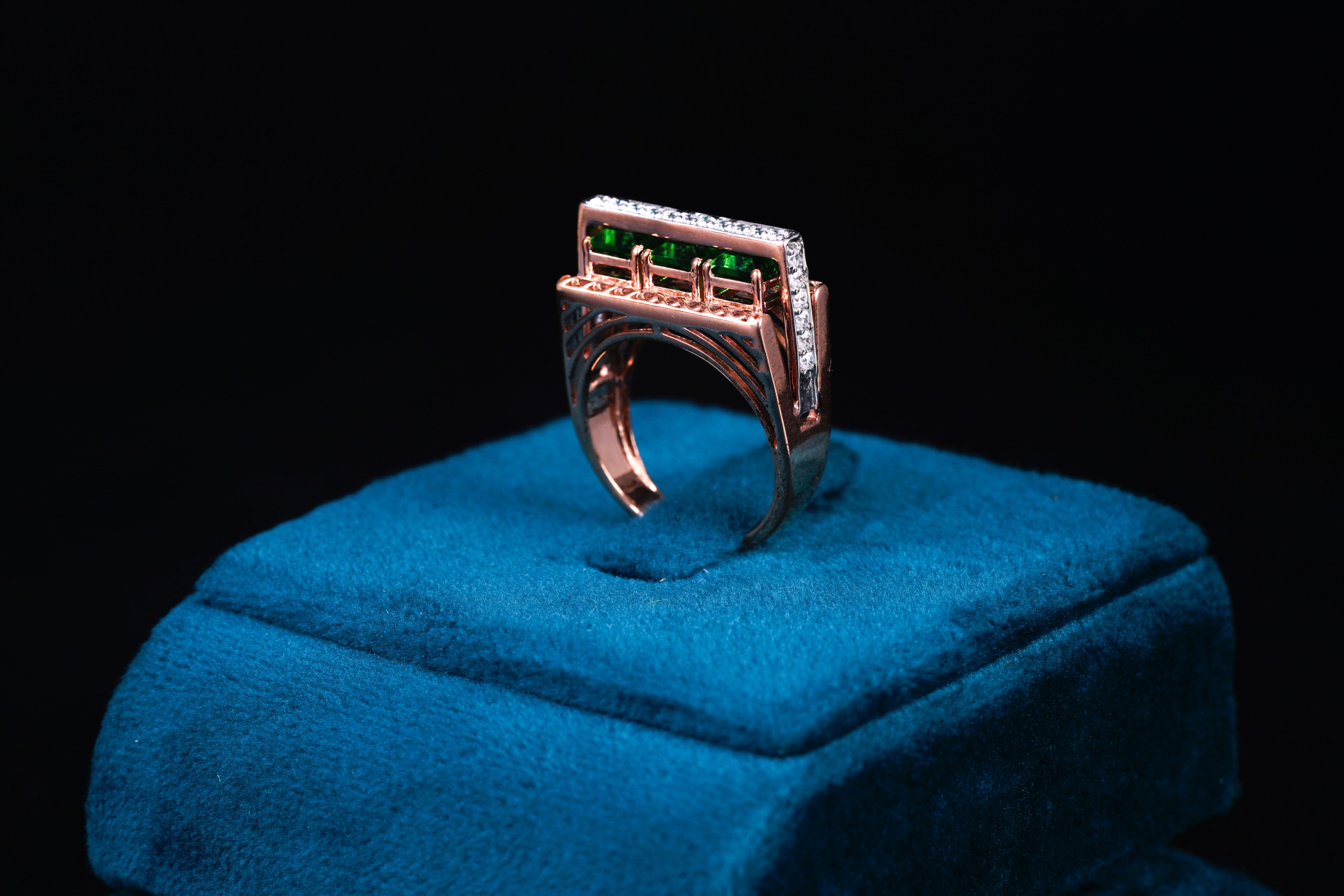 Emerald Bar Diamond Designer Ring