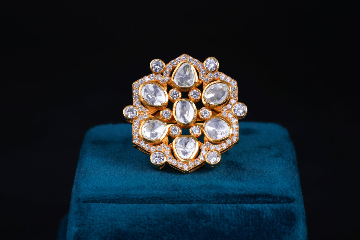 Polki Floral Silver Statement Ring