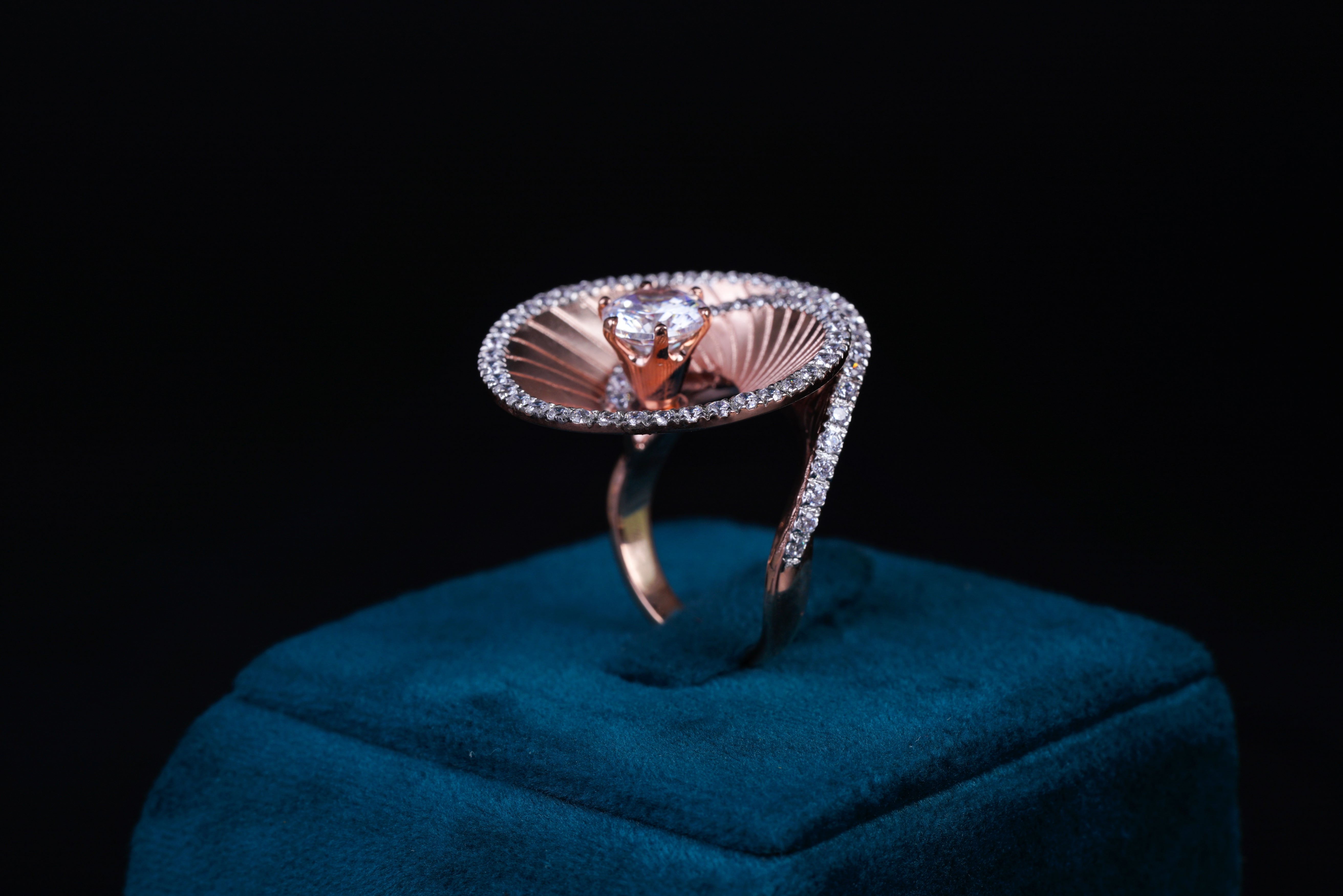 Rose Gold Spiral Diamond Statement Ring