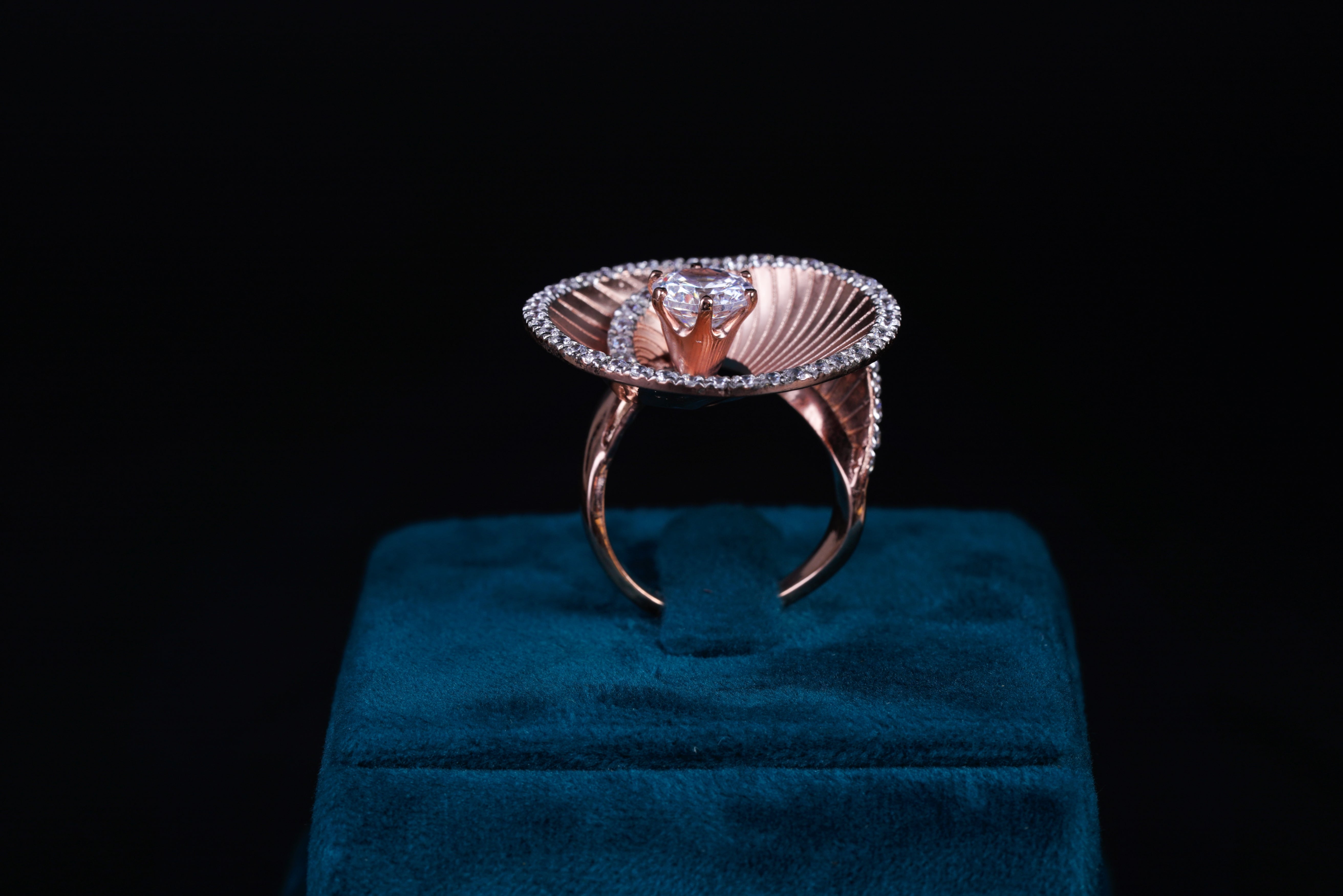 Rose Gold Spiral Diamond Statement Ring