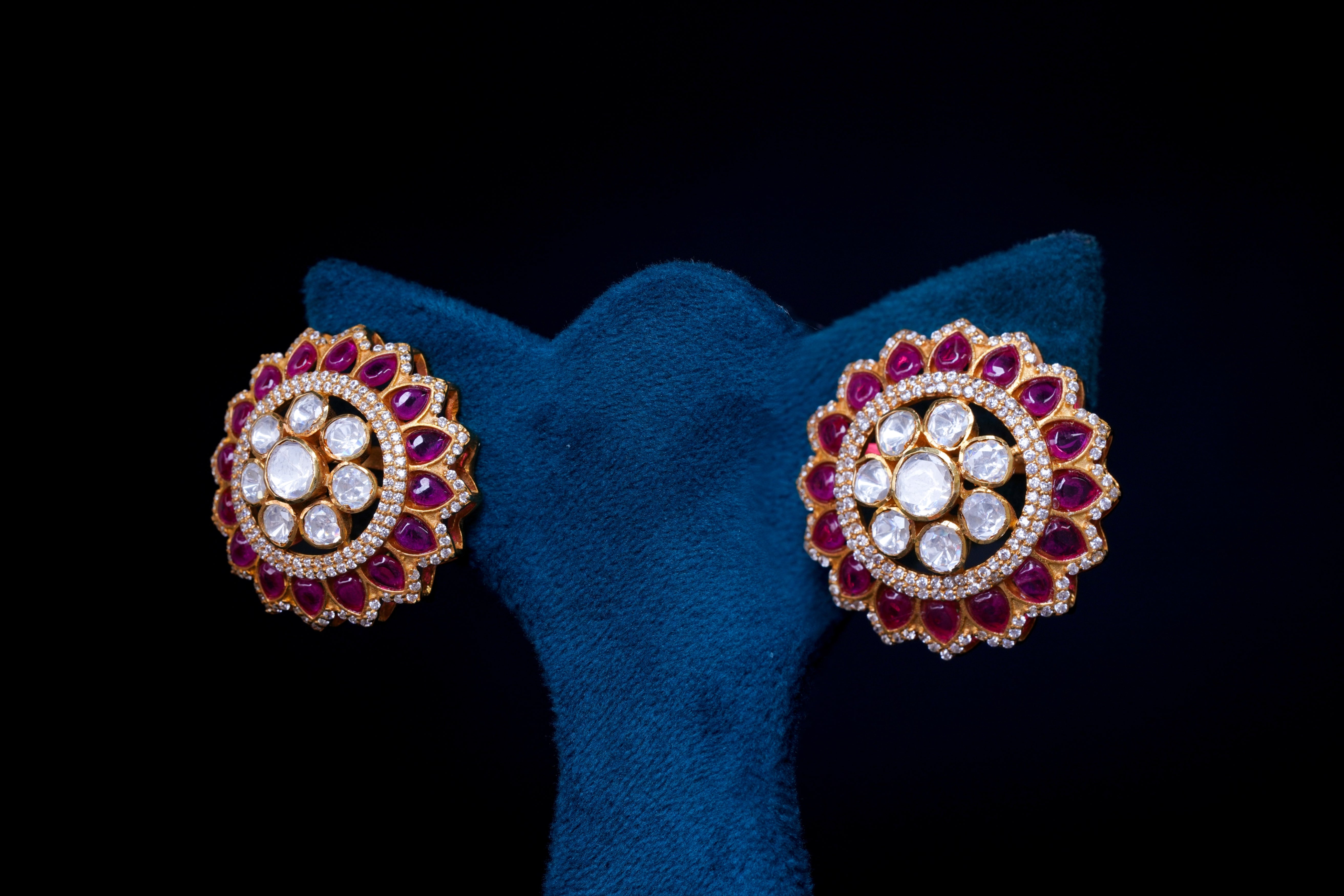 Floral Ruby Polki Stud Earrings