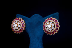 Floral Ruby Polki Stud Earrings