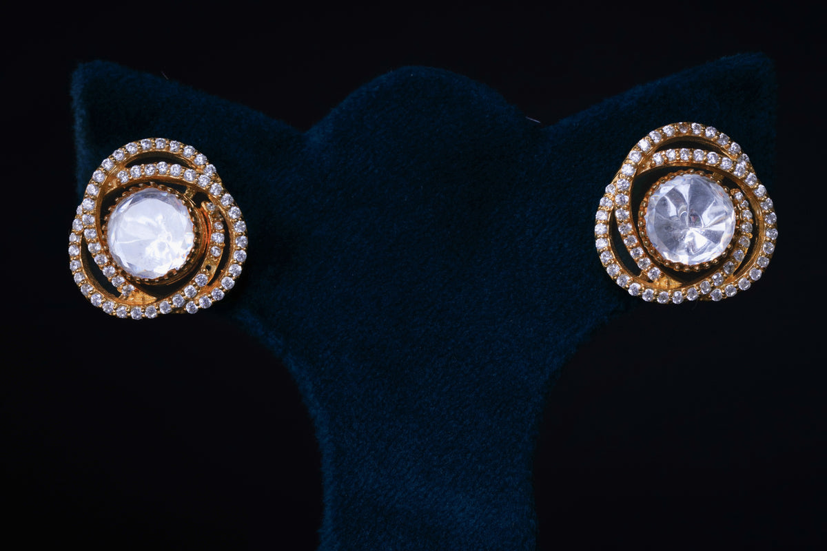 Elegant Spiral Polki Diamond Stud Earrings